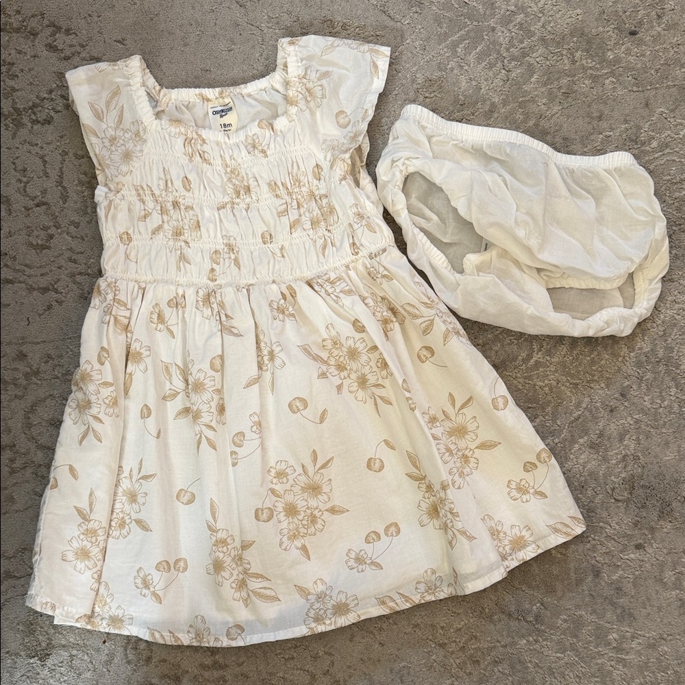 OshKosh B'gosh Cream Floral Dress with Bloomers - 18M